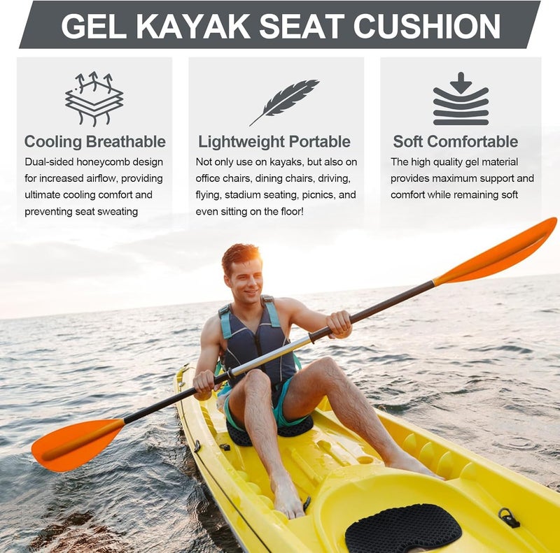 seeykey Anti-Slip Kayak Seat Cushion, Waterproof Thicken Gel Kayak Seat Pad with Non-Slip Cover, Canoe Seat Cushion Kayak Accessories Kayak Canoe Boat Equipment - Image 2